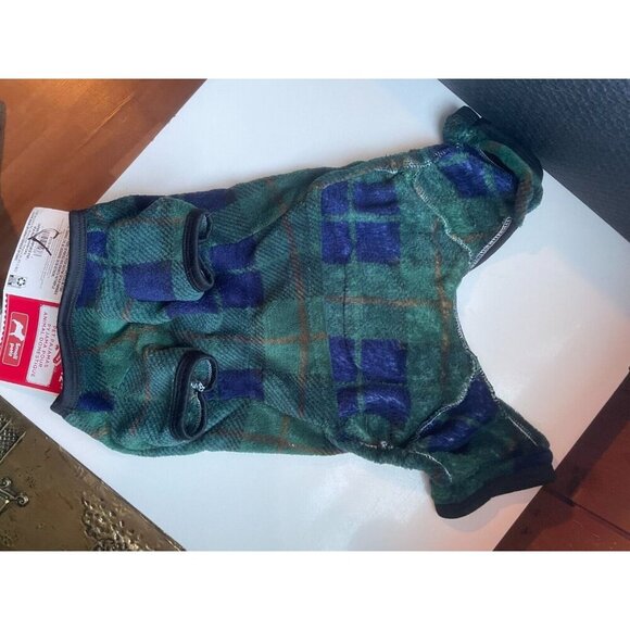 Plaid Snowflake Dog Pajamas – Green & Blue Xmas Holiday Pet Sleepwear - Picture 2 of 2